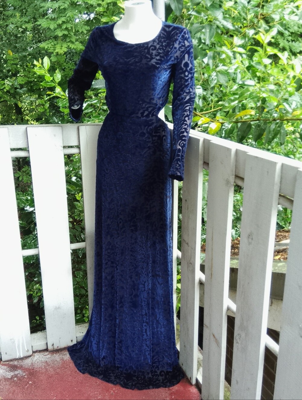 Velvet Burnout Baroque cutout whimsygoth Blue Long Maxi Dress